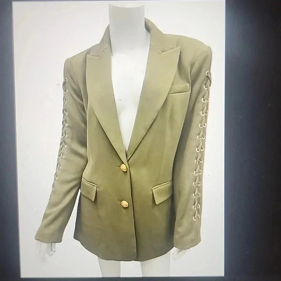 RAMY BROOK OVERSIZED OLIVE MAVE LACE UP SLEEVE BLAZER SIZE 4 - Picture 1 of 8
